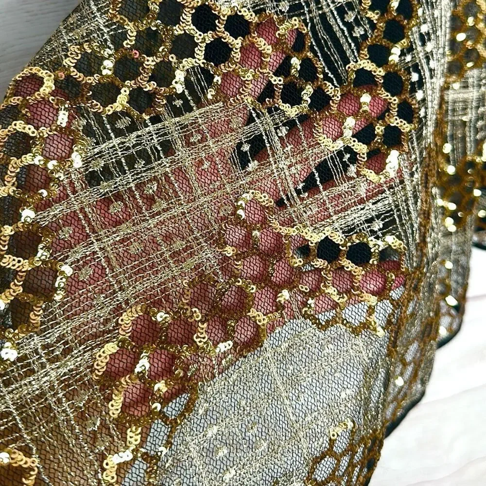 Milly Minis Luxury Dress Black and Gold Sequin Special Occasion Fit & Flare 12